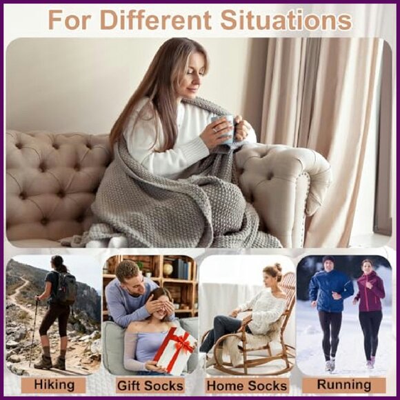 Merino Wool Hiking Socks Women's Thermal Crew 5 Pairs Warm Cushion - Picture 7 of 8